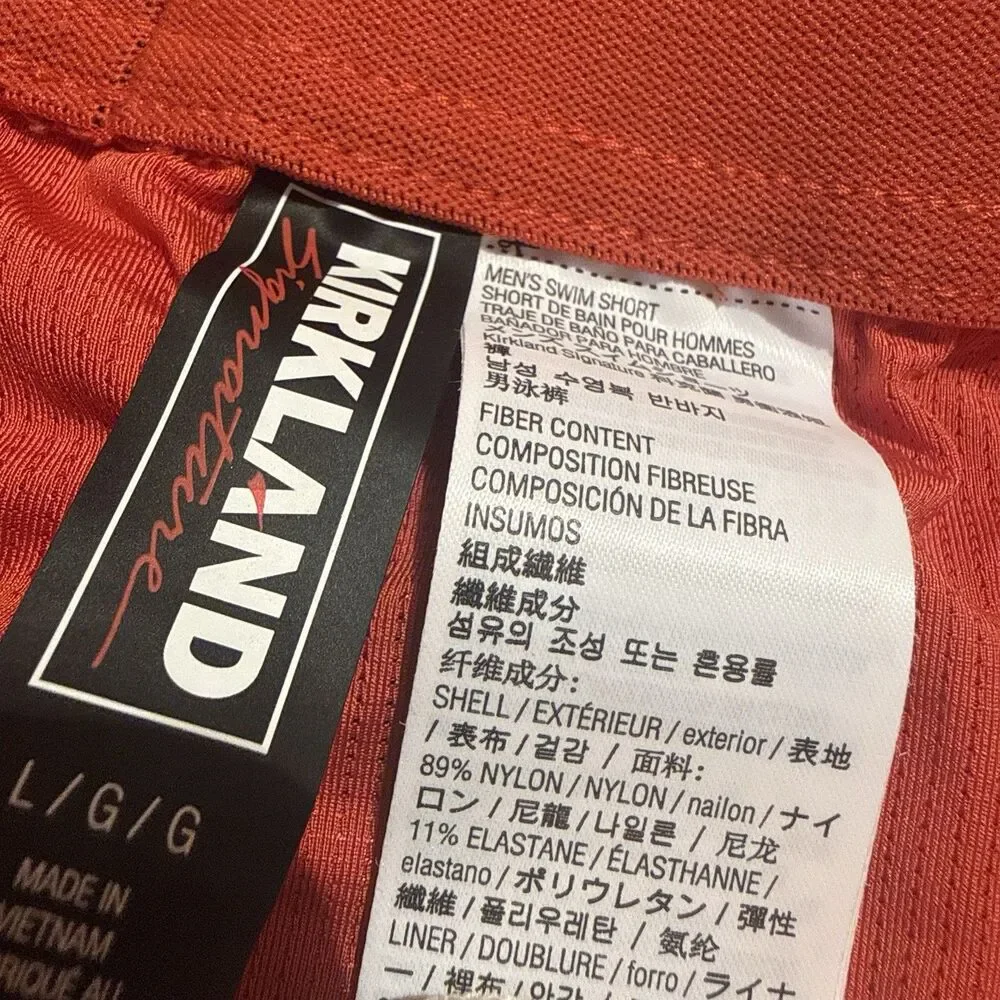 Kirkland Signature Mens Swim Trunks Shorts L Large Orange Red Swimwear Summer
